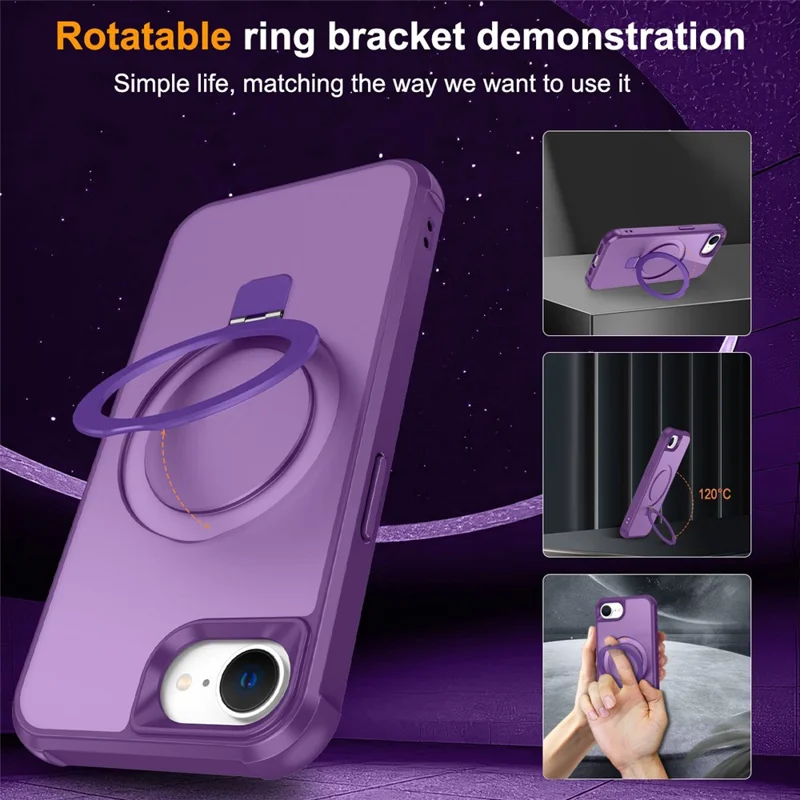 For iPhone 17e / 16e Case Compatible with MagSafe Ring Holder Kickstand TPU + PC Phone Cover - Purple