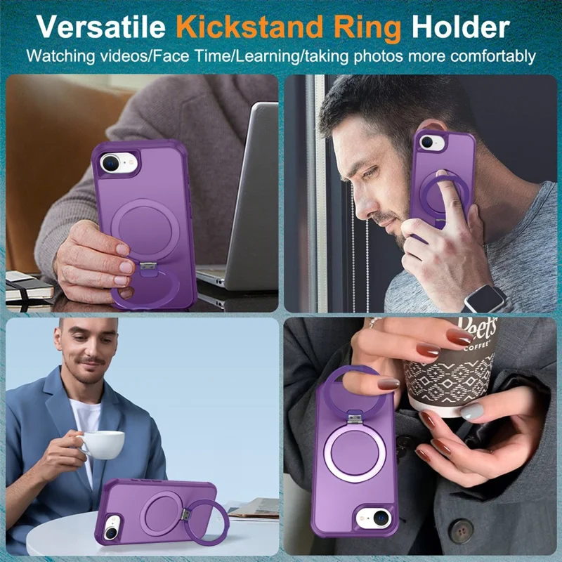 For iPhone 17e / 16e Case Compatible with MagSafe Ring Holder Kickstand TPU + PC Phone Cover - Purple