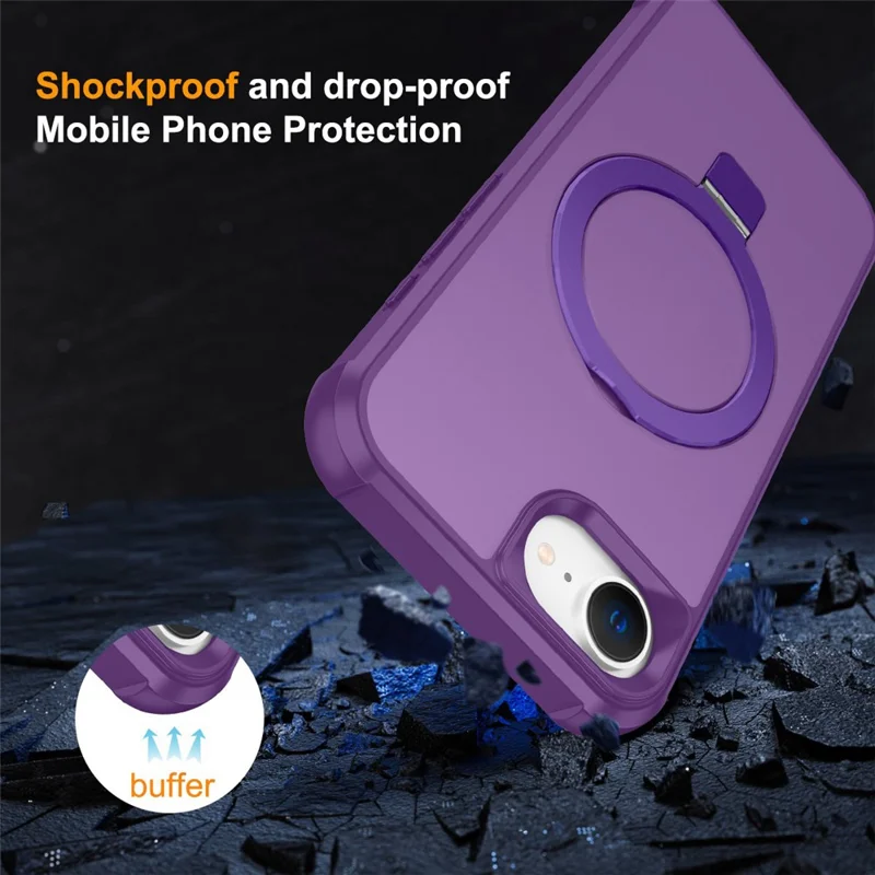 For iPhone 17e / 16e Case Compatible with MagSafe Ring Holder Kickstand TPU + PC Phone Cover - Purple