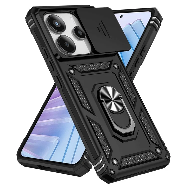 For Xiaomi Redmi Note 14 4G (163.25x76.55x8.16mm) Case PC + TPU Phone Cover with Lens Protection Kickstand - Black