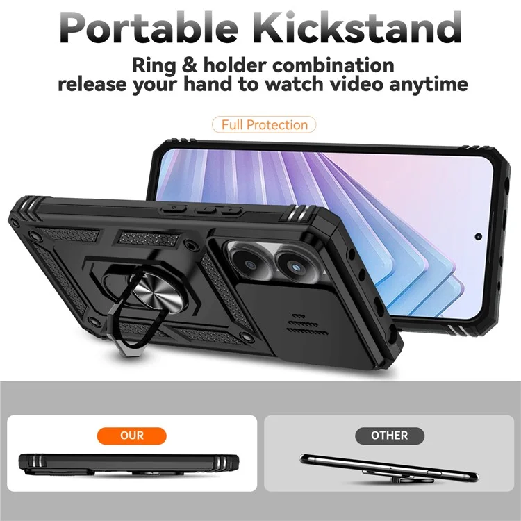 For Xiaomi Redmi Note 14 4G (163.25x76.55x8.16mm) Case PC + TPU Phone Cover with Lens Protection Kickstand - Black