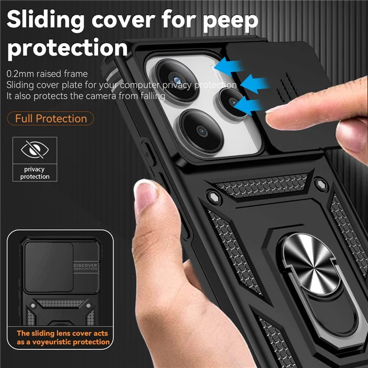 For Xiaomi Redmi Note 14 4G (163.25x76.55x8.16mm) Case PC + TPU Phone Cover with Lens Protection Kickstand - Black