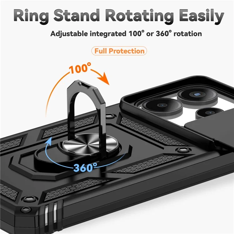 For Xiaomi Redmi Note 14 4G (163.25x76.55x8.16mm) Case PC + TPU Phone Cover with Lens Protection Kickstand - Black