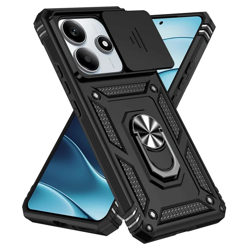 For Xiaomi Redmi Note 14 5G Case PC + TPU Phone Cover with Lens Protection Kickstand - Black