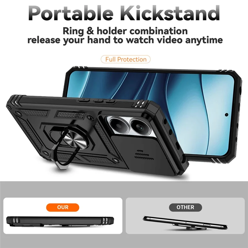 For Xiaomi Redmi Note 14 5G Case PC + TPU Phone Cover with Lens Protection Kickstand - Black