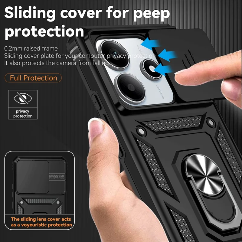 For Xiaomi Redmi Note 14 5G Case PC + TPU Phone Cover with Lens Protection Kickstand - Black