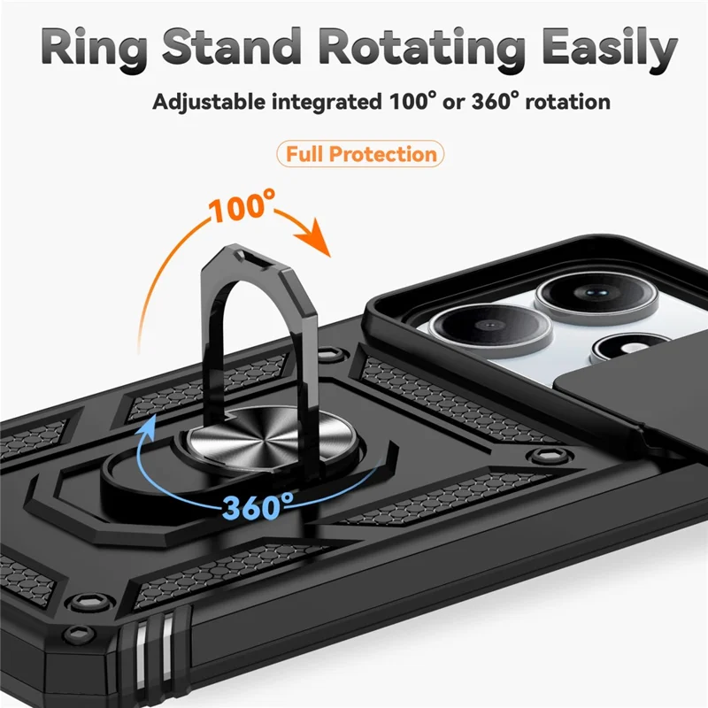 For Xiaomi Redmi Note 14 5G Case PC + TPU Phone Cover with Lens Protection Kickstand - Black