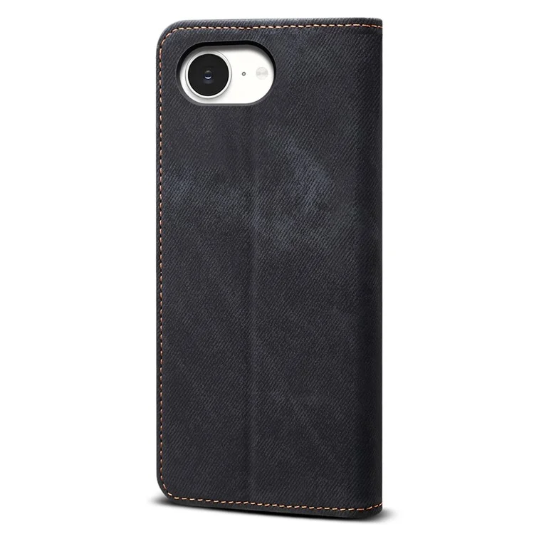 For iPhone 16e Case Jeans Cloth Texture Anti-Scratch Leather Stand Phone Cover - Black