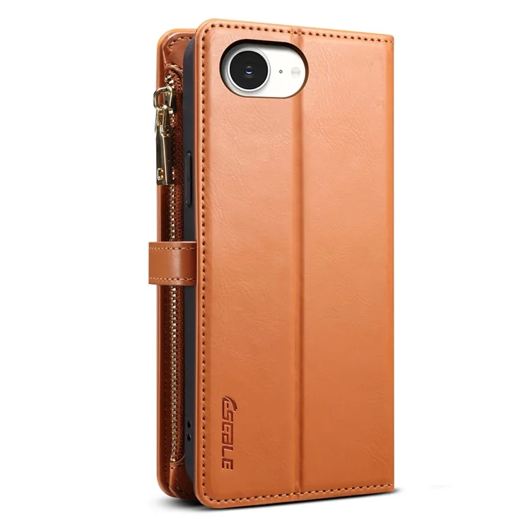 ESEBLE Galaxy Series For iPhone 16e Case Leather Zipper Phone Cover RFID Blocking - Brown