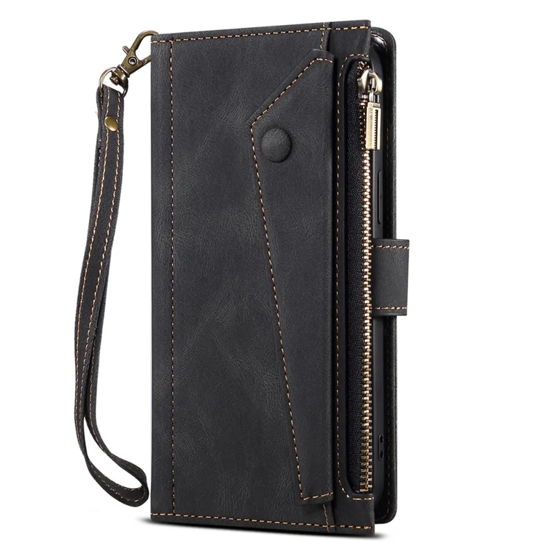 ESEBLE Star Series For iPhone 16e Case Zipper Wallet Leather Stand Phone Cover - Black