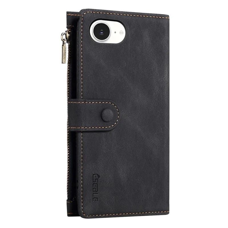 ESEBLE Star Series For iPhone 16e Case Zipper Wallet Leather Stand Phone Cover - Black