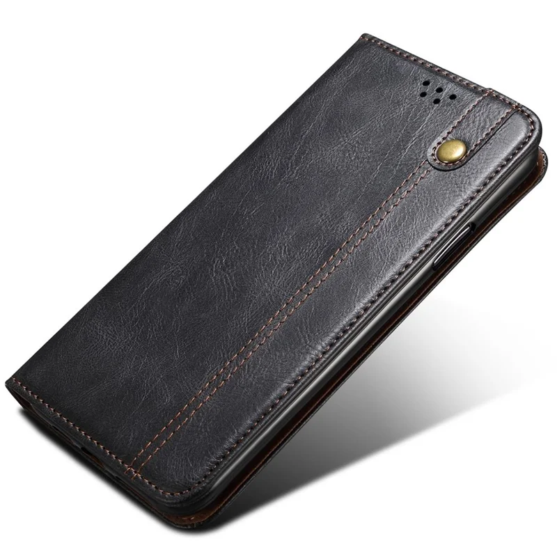 Funda de cuero estilo caballo loco con textura encerada y soporte para Xiaomi 15 Ultra - Negro