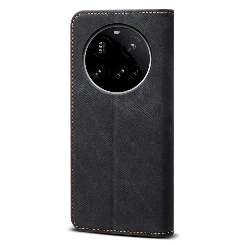 For Xiaomi 15 Ultra Case Jeans Cloth Texture Anti-Scratch Leather Stand Phone Cover - Black