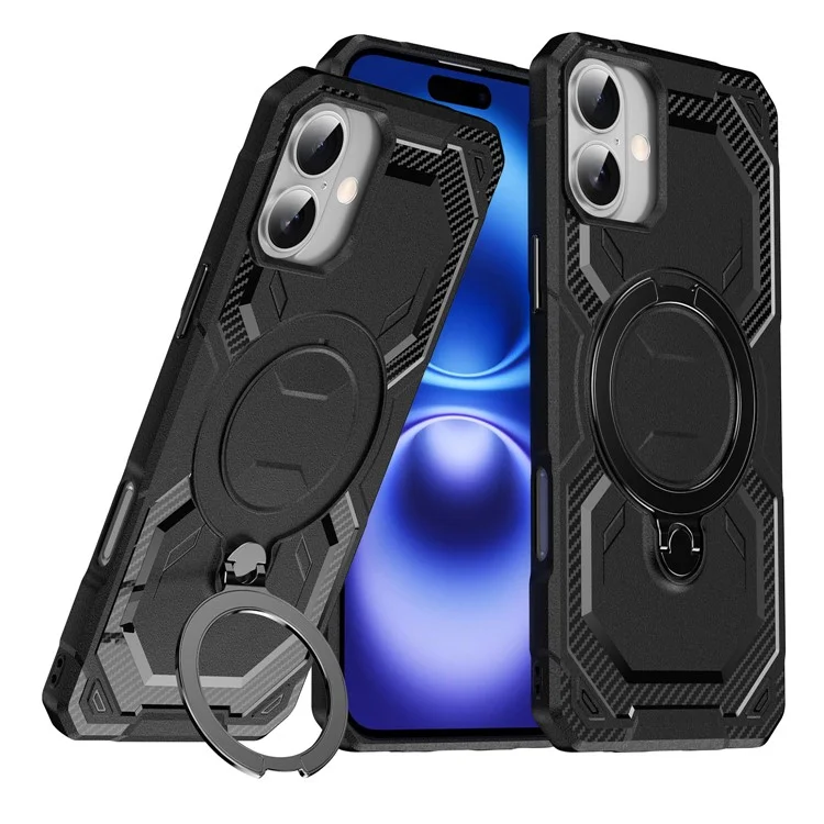 For iPhone 16 Plus Case Compatible with MagSafe Kickstand TPU + PC Phone Cover - Black