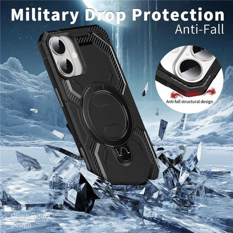 For iPhone 16 Plus Case Compatible with MagSafe Kickstand TPU + PC Phone Cover - Black