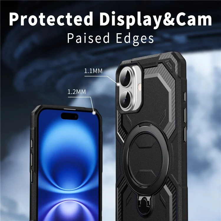 For iPhone 16 Plus Case Compatible with MagSafe Kickstand TPU + PC Phone Cover - Black