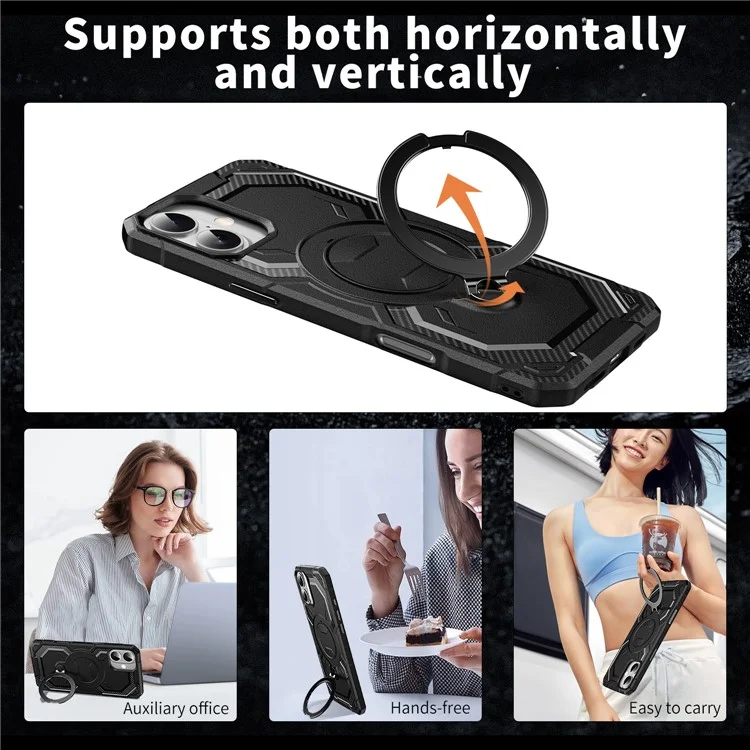 For iPhone 16 Plus Case Compatible with MagSafe Kickstand TPU + PC Phone Cover - Black