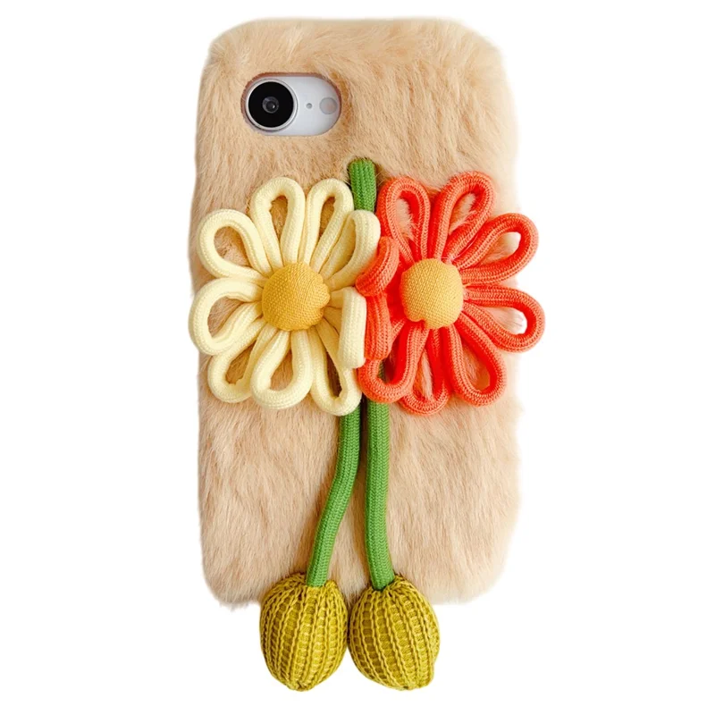 For iPhone 16e Case Woven 3D Floral Plush TPU Protective Cover - Yellow