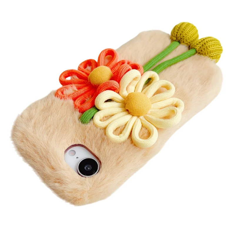 For iPhone 16e Case Woven 3D Floral Plush TPU Protective Cover - Yellow