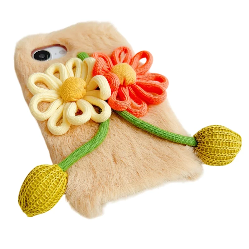 For iPhone 16e Case Woven 3D Floral Plush TPU Protective Cover - Yellow