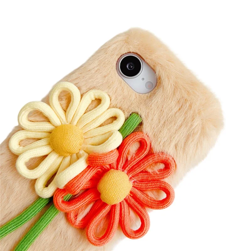 For iPhone 16e Case Woven 3D Floral Plush TPU Protective Cover - Yellow