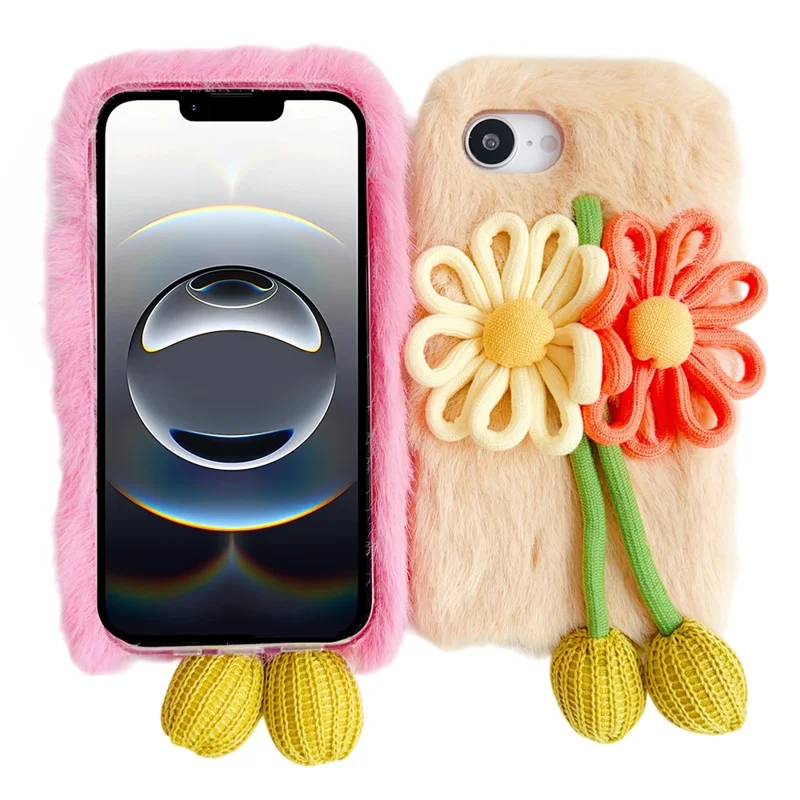 For iPhone 16e Case Woven 3D Floral Plush TPU Protective Cover - Yellow