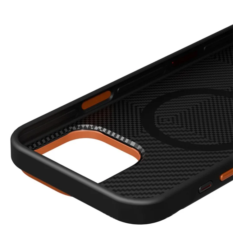 Capa Magnética Texturizada para iPhone 15 Pro Max em TPU e PC - Capa Traseira Antiderrapante Antifurtos - Laranja
