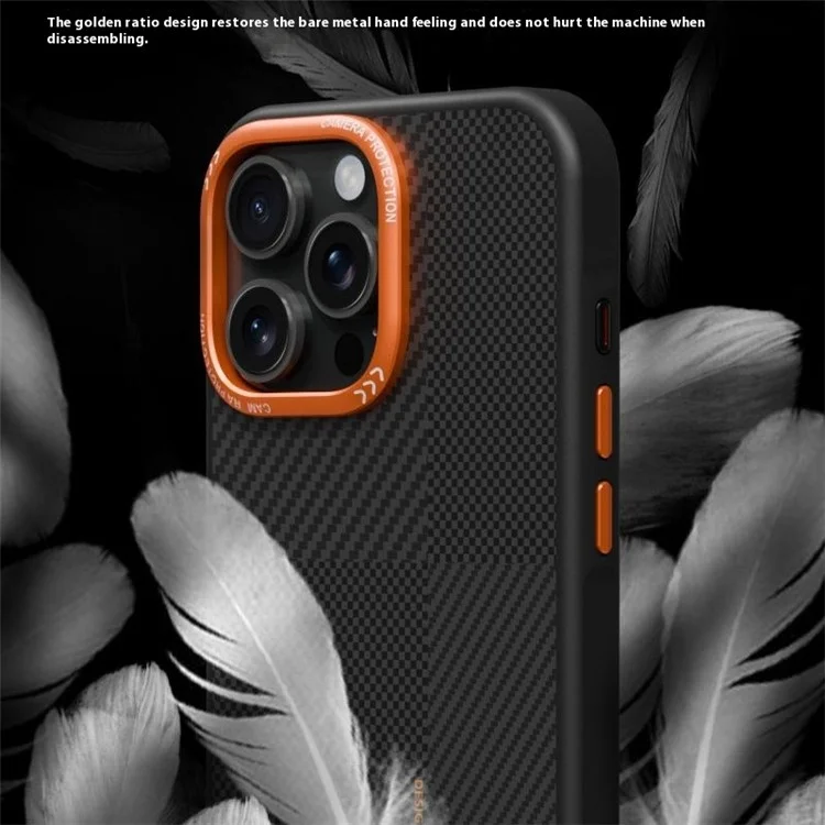 Capa Magnética Texturizada para iPhone 15 Pro Max em TPU e PC - Capa Traseira Antiderrapante Antifurtos - Laranja
