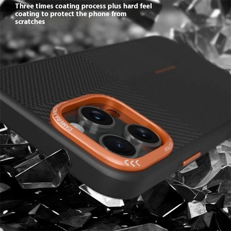 Capa Magnética Texturizada para iPhone 15 Pro Max em TPU e PC - Capa Traseira Antiderrapante Antifurtos - Laranja