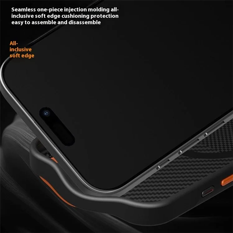 Capa Magnética Texturizada para iPhone 15 Pro Max em TPU e PC - Capa Traseira Antiderrapante Antifurtos - Laranja