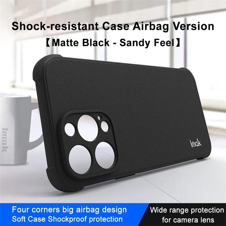 IMAK Para iPhone 14 Pro Funda Protectora Antideslizante de Cuatro Esquinas con Airbag Anti-Caídas de TPU Mate - Negro