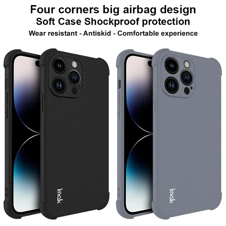 IMAK Para iPhone 14 Pro Funda Protectora Antideslizante de Cuatro Esquinas con Airbag Anti-Caídas de TPU Mate - Negro