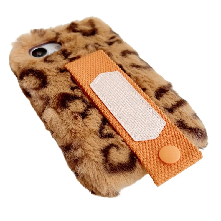 For iPhone 16e Fluffy Case Winter Plush Inner TPU Phone Cover with Hand Strap - Yellow