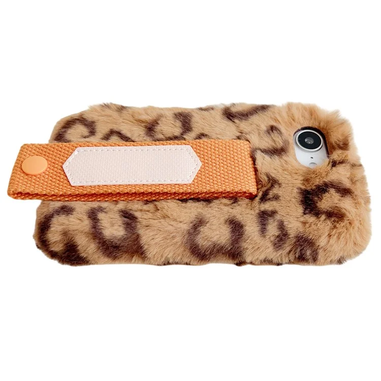 For iPhone 16e Fluffy Case Winter Plush Inner TPU Phone Cover with Hand Strap - Yellow