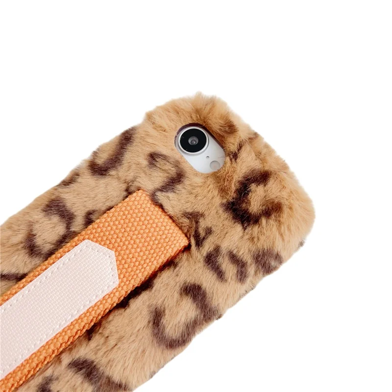 For iPhone 16e Fluffy Case Winter Plush Inner TPU Phone Cover with Hand Strap - Yellow