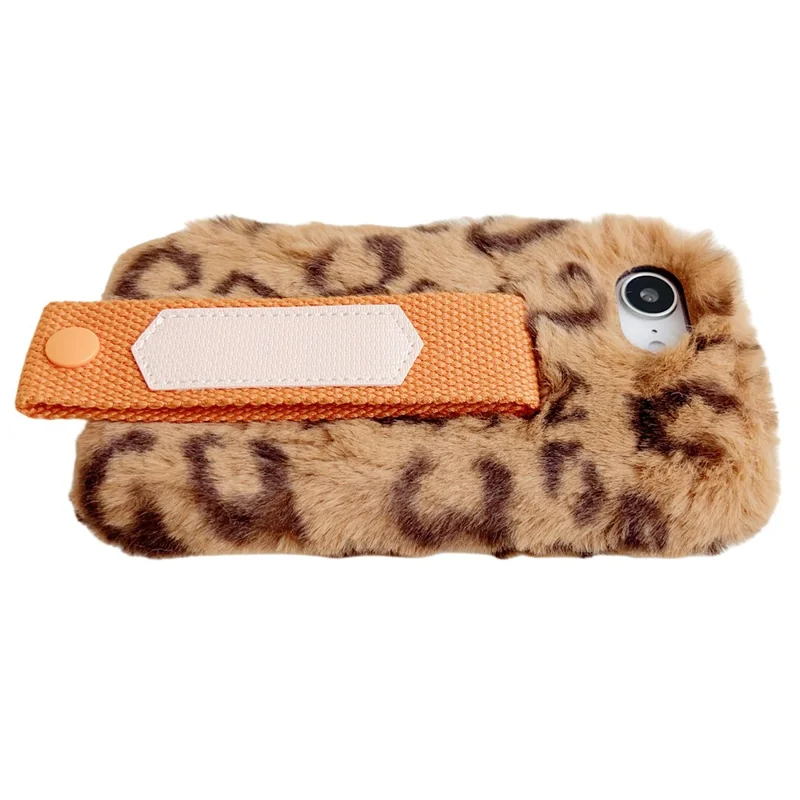 Flauschige Handyhülle für iPhone 16e mit Winter-Plüsch-TPU und Handschlaufe - Rosa