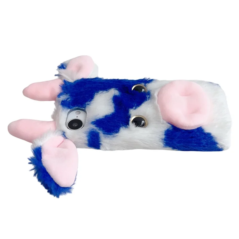 For iPhone 16e Case Fluffy Cute Cow Winter Plush Inner TPU Phone Cover - Black