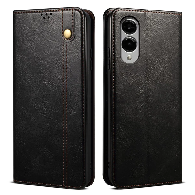 For Samsung Galaxy S25 Edge Case Crazy Horse-struktur voksagtig læderwallet ståtelefondæksel - Sort