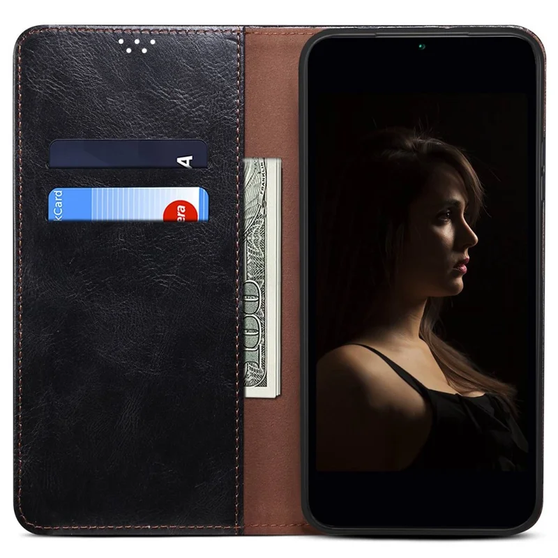 For Samsung Galaxy S25 Edge Case Crazy Horse-struktur voksagtig læderwallet ståtelefondæksel - Sort