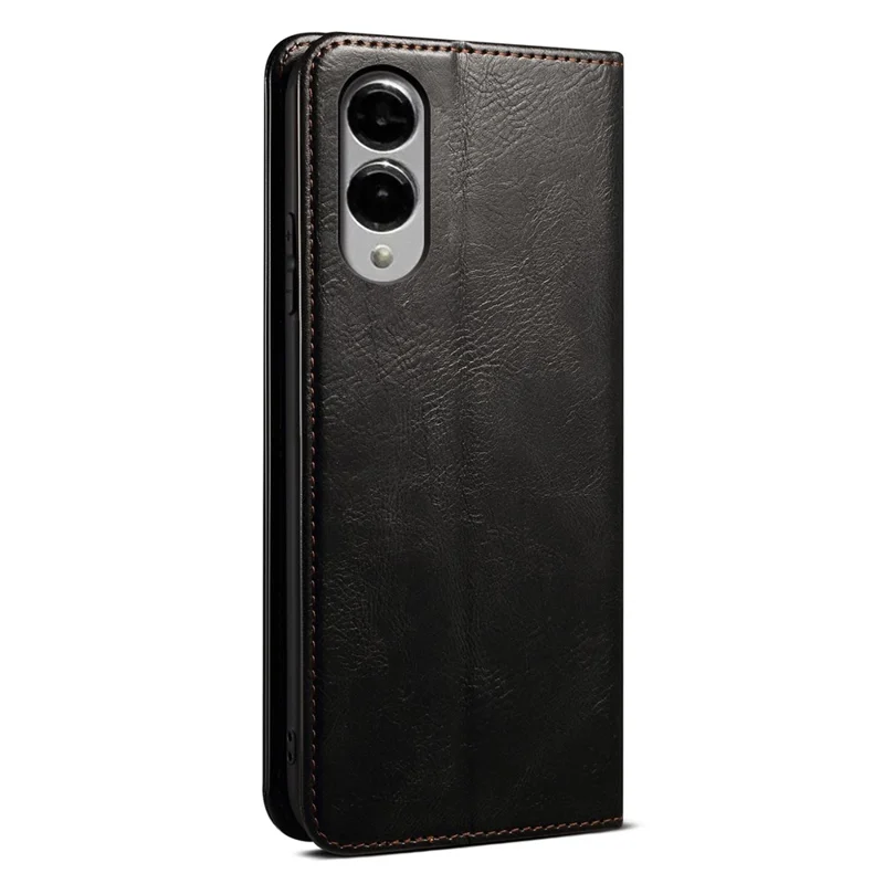 For Samsung Galaxy S25 Edge Case Crazy Horse-struktur voksagtig læderwallet ståtelefondæksel - Sort