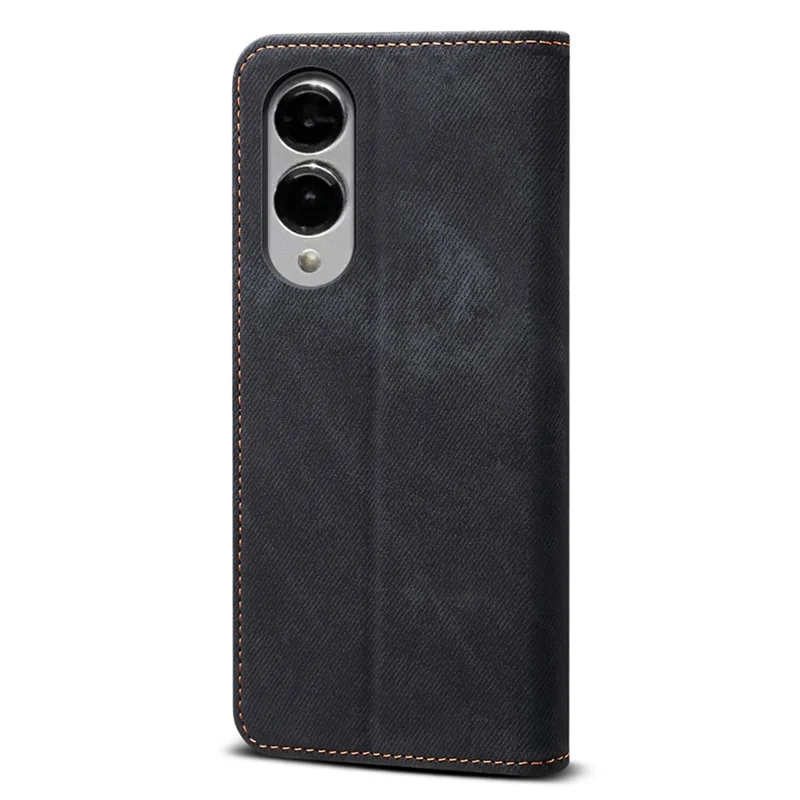 For Samsung Galaxy S25 Edge Case Jeans Cloth Texture Anti-Scratch Leather Stand Phone Cover - Black