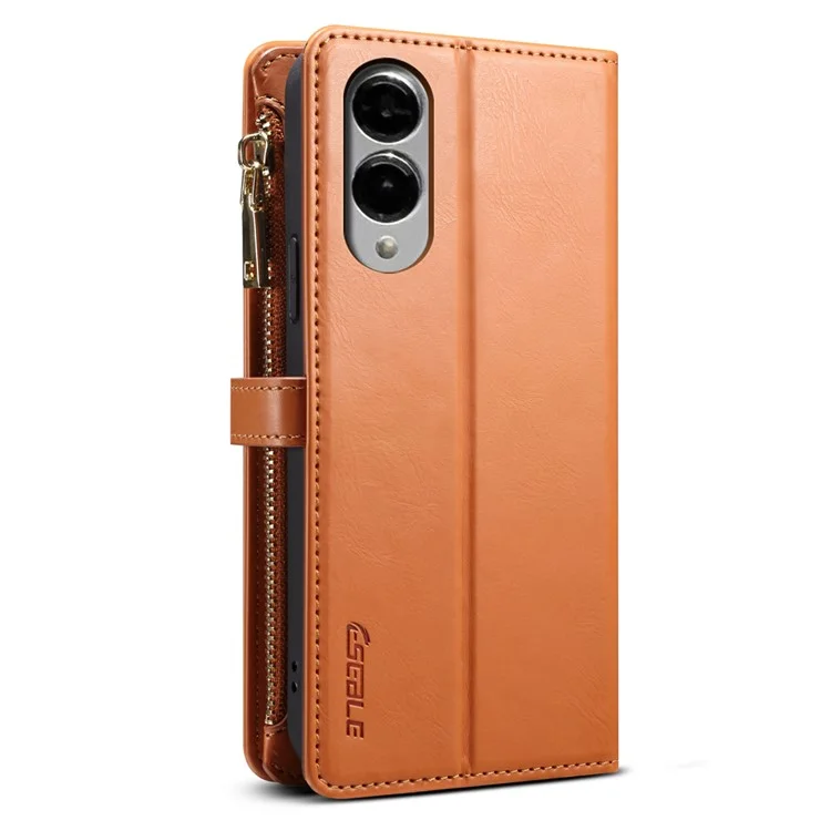 ESEBLE Galaxy Series For Samsung Galaxy S25 Edge Case Leather Zipper Phone Cover RFID Blocking - Brown