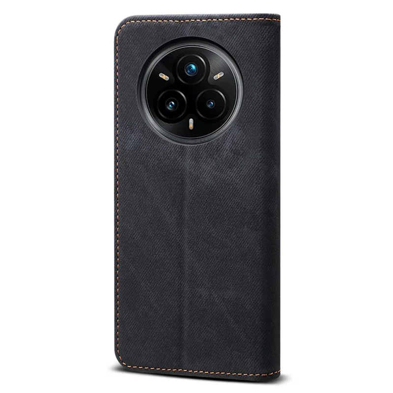 Voor Realme 14 Pro 5G hoesje met textuur van spijkerstof Antikras lederen standaard telefoonhoes - Zwart