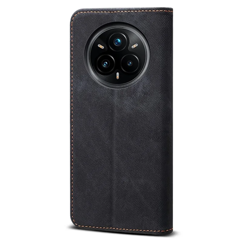 Hoesje voor Realme 14 Pro+ 5G met stofjeansstructuur, krasbestendig lederen standaard hoesje - Zwart