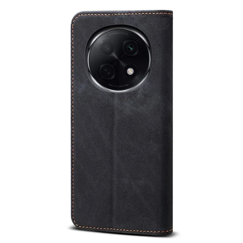 Voor Oppo F29 Pro 5G (Global) / A5 Pro 5G (China) Hoesje met Stoffen Jeansstructuur Anti-Kras Lederen Stand Hoes - Zwart