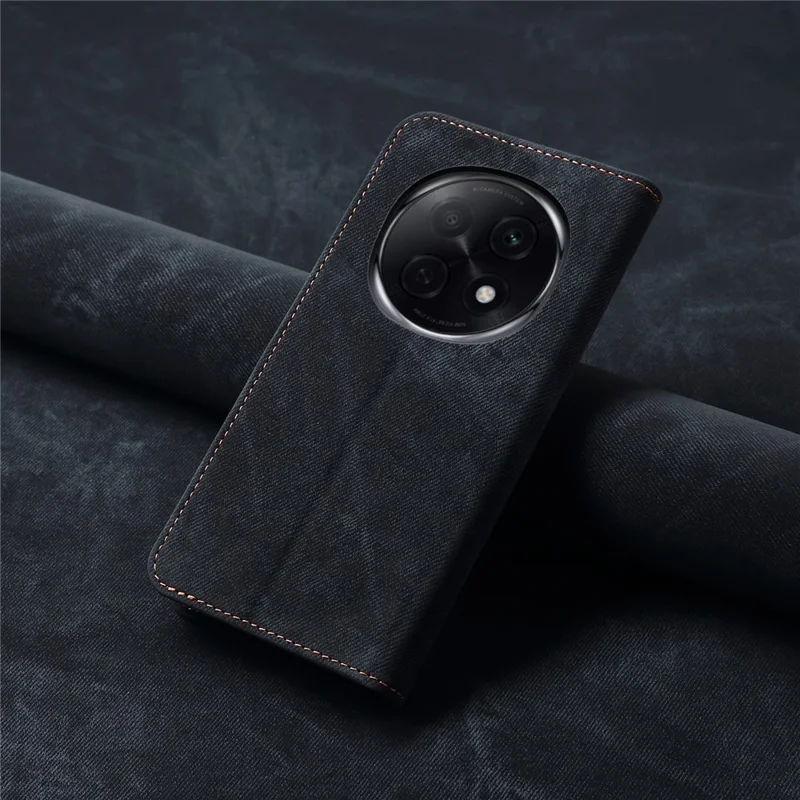 Voor Oppo F29 Pro 5G (Global) / A5 Pro 5G (China) Hoesje met Stoffen Jeansstructuur Anti-Kras Lederen Stand Hoes - Zwart