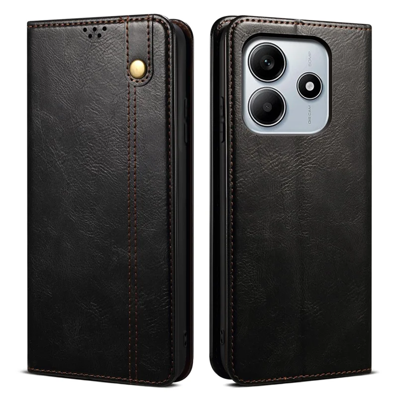 Obudowa do Xiaomi Redmi Note 14 4G (163,25 mm), futerał skórzany z teksturowaną fakturą konia, z portfelem i podstawką, kolor czarny