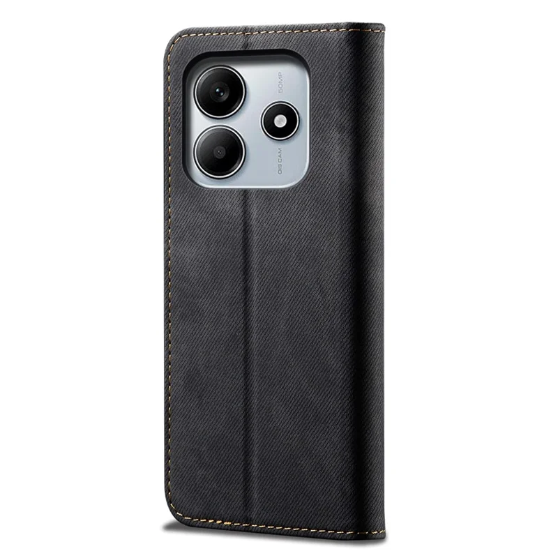 For Xiaomi Redmi Note 14 4G (163.25mm) Case Jeans Cloth Texture Anti-Scratch Leather Stand Phone Cover - Black