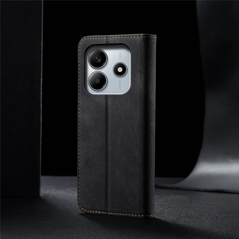 For Xiaomi Redmi Note 14 4G (163.25mm) Case Jeans Cloth Texture Anti-Scratch Leather Stand Phone Cover - Black