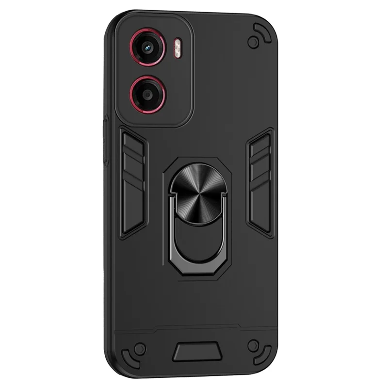 For Motorola Moto G05 4G Case PC+TPU Drop Defend Phone Cover with Ring Kickstand - Black